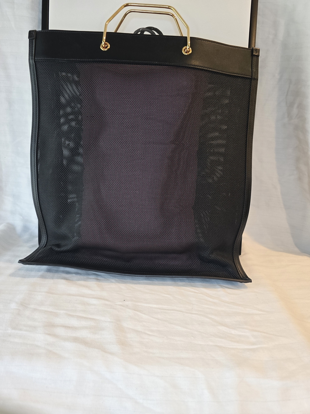 Versace Black Mesh Tote with Gold Handles - Picture 2 of 12